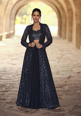 Blue Digital Print Georgette Lehenga Set