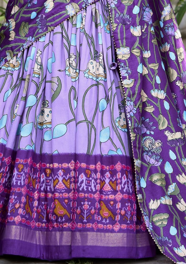 Lavender Printed Silk Lehenga Set With Dupatta