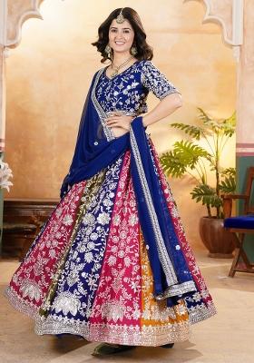 Multicolor Embroidered Georgette Lehenga Set With Dupatta