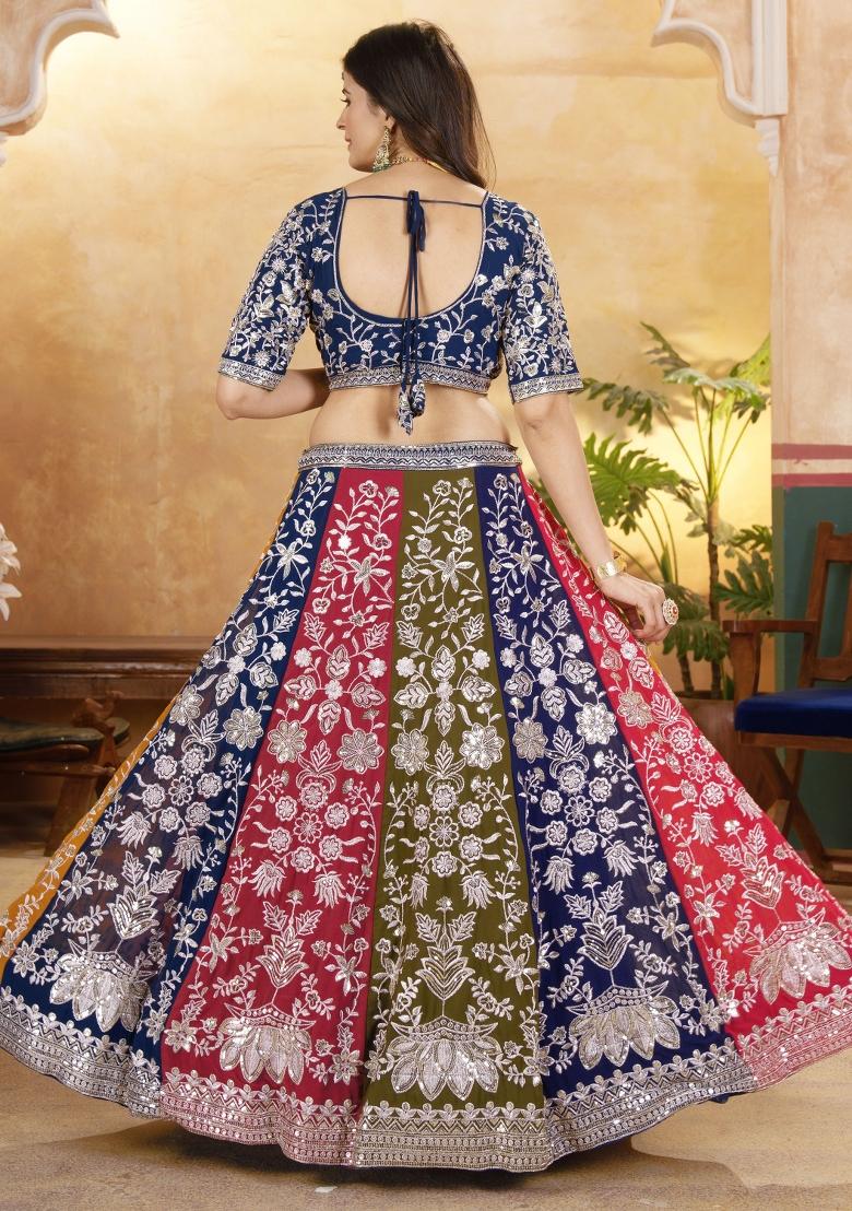 Multicolor Embroidered Georgette Lehenga Set With Dupatta