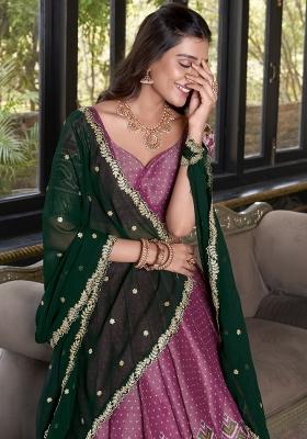 Pink Printed Silk Lehenga Set With Dupatta