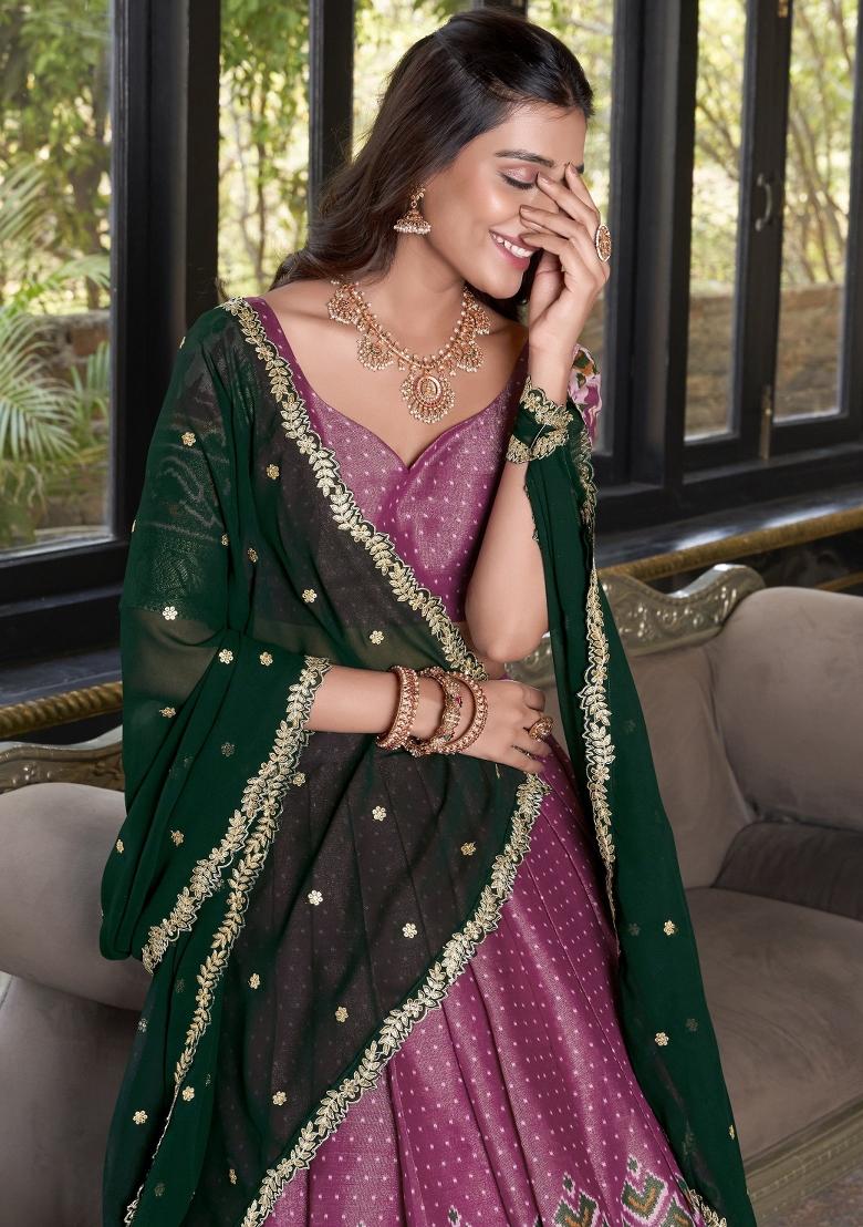 Pink Printed Silk Lehenga Set With Dupatta