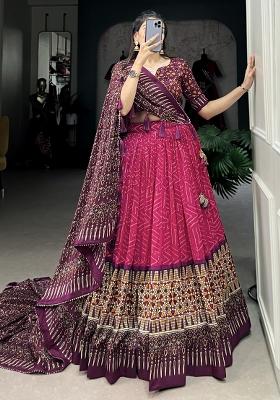 Pink Printed Silk Lehenga Set With Dupatta