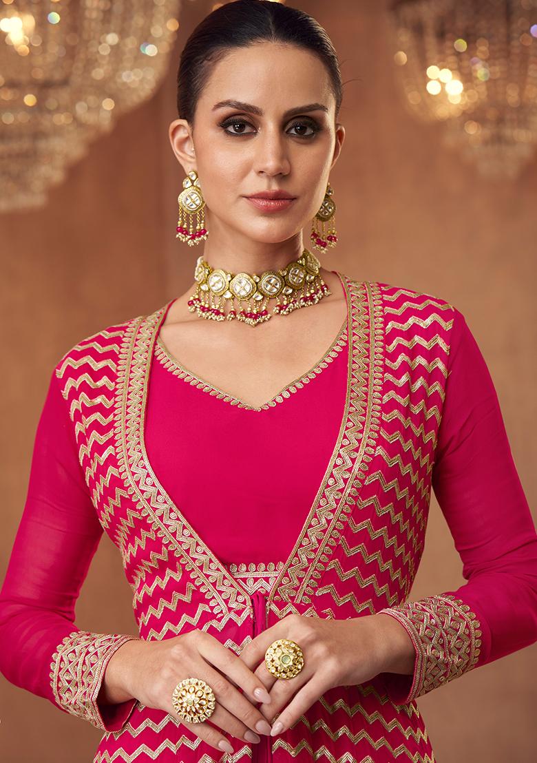 Pink Digital Print Georgette Lehenga Set