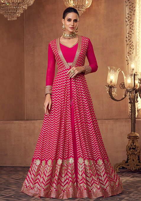 Pink Digital Print Georgette Lehenga Set