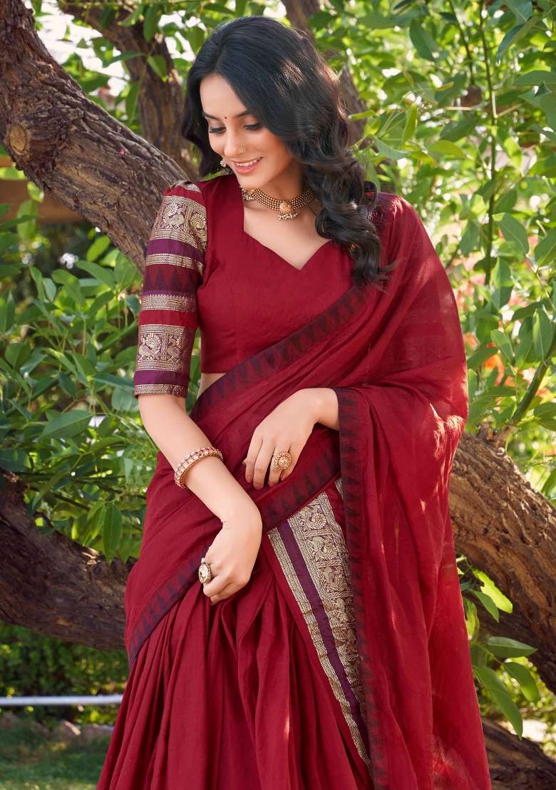Red Chanderi With Dupatta Lehenga Set with Embroidered for Diwali | Wedding & Festive Wear - Indya