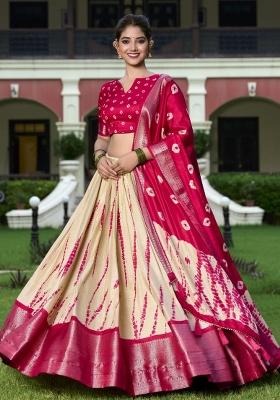 Red Printed Silk Lehenga Set With Dupatta