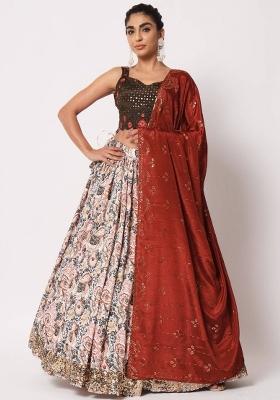 White Embroidered Silk Lehenga Set With Dupatta