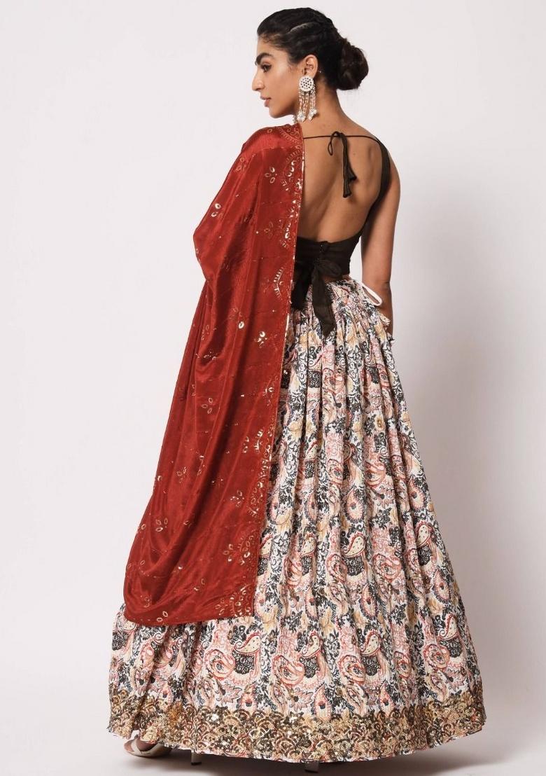 White Embroidered Silk Lehenga Set With Dupatta