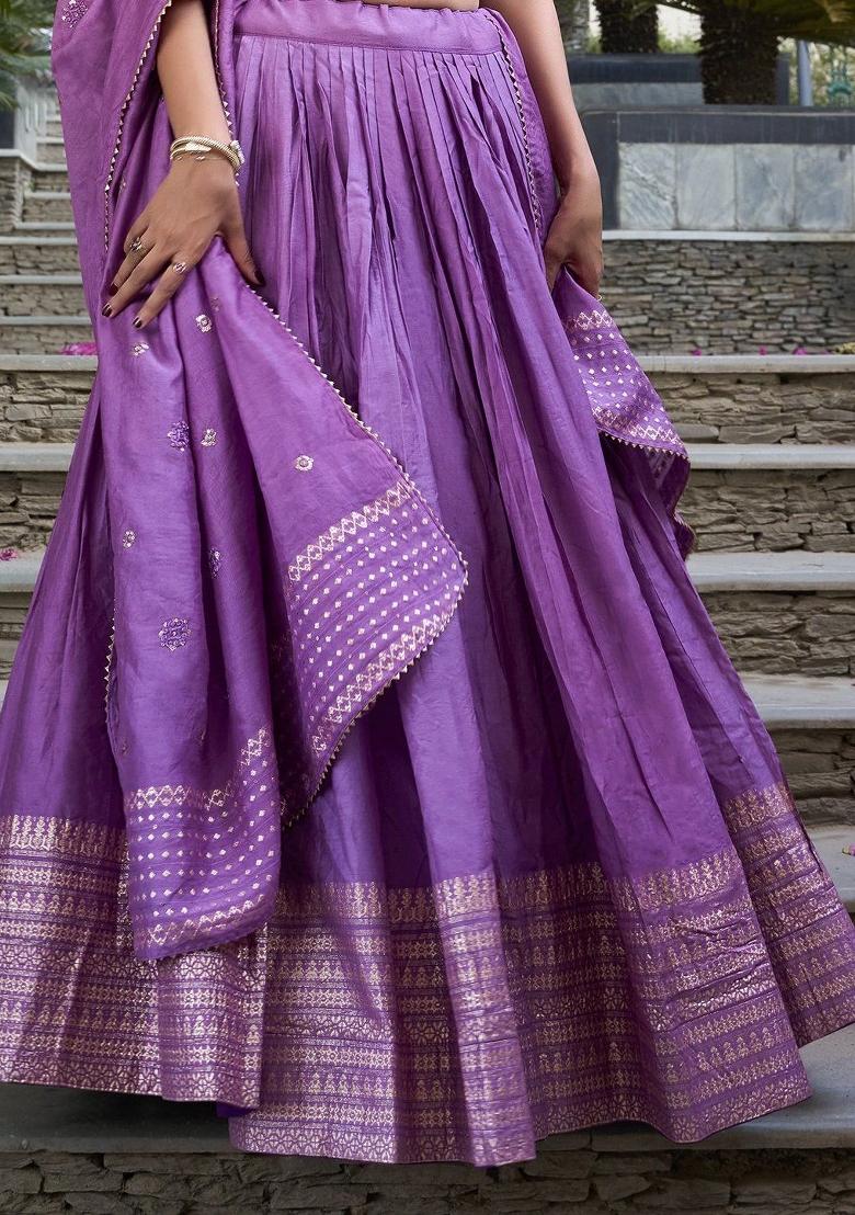 Purple Embroidered Chanderi Lehenga Set With Dupatta