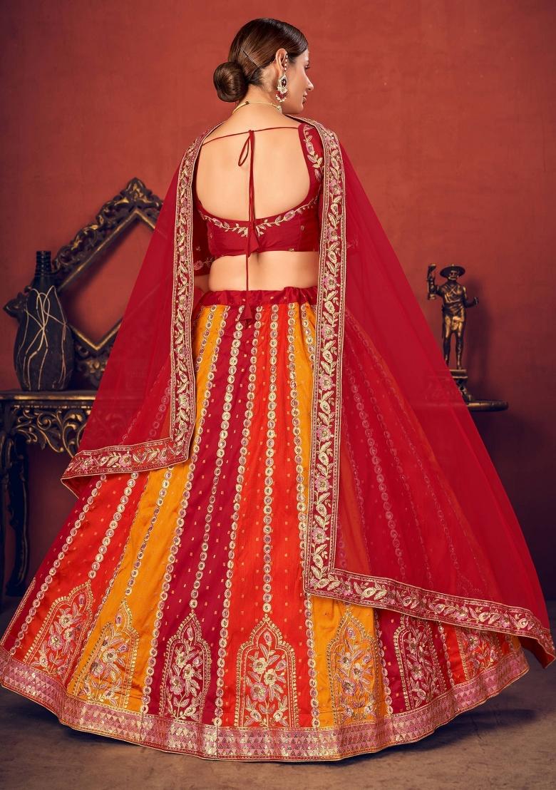 Red Embroidered Art Silk Lehenga Set With Dupatta