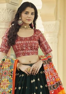 Green Embroidered Georgette Lehenga Set With Dupatta