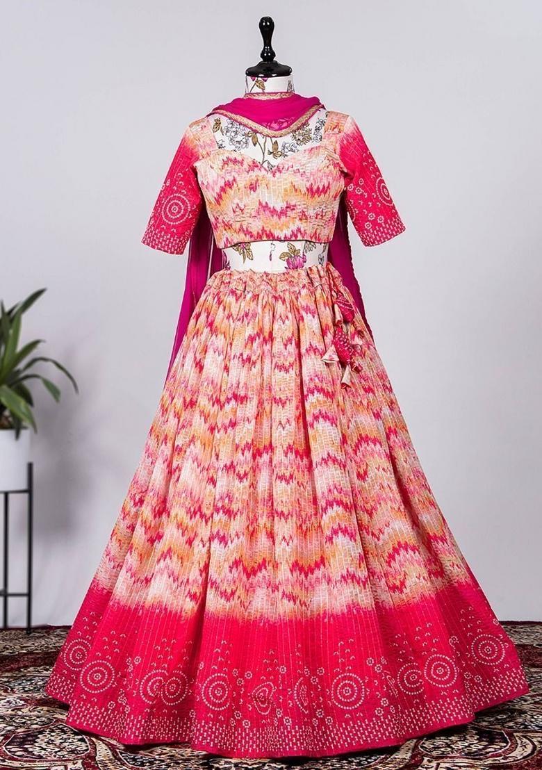 Multicolor Embroidered Silk Lehenga Set With Dupatta