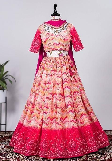 Multicolor Embroidered Silk Lehenga Set With Dupatta