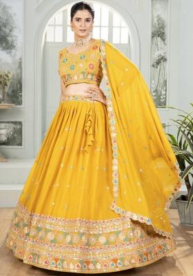 Yellow Embroidered Georgette Lehenga Set With Dupatta