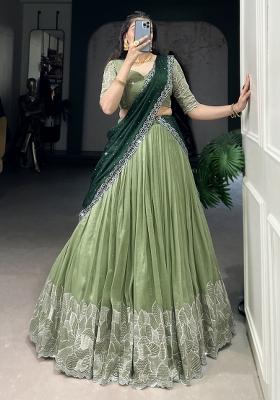 Green Embroidered Organza Lehenga Set With Dupatta