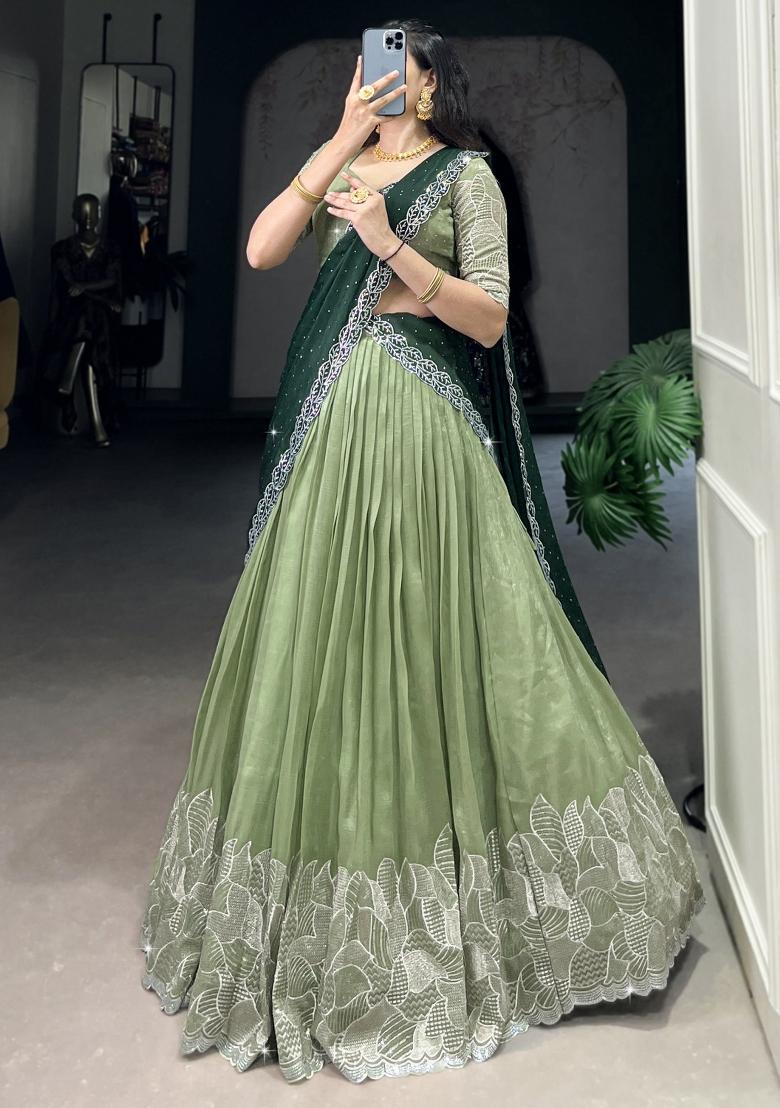 Green Embroidered Organza Lehenga Set With Dupatta