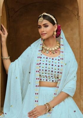 Sky Blue Embroidered Georgette Lehenga Set With Dupatta