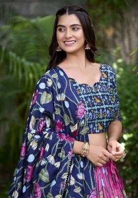 Pink Printed Silk Lehenga Set With Dupatta