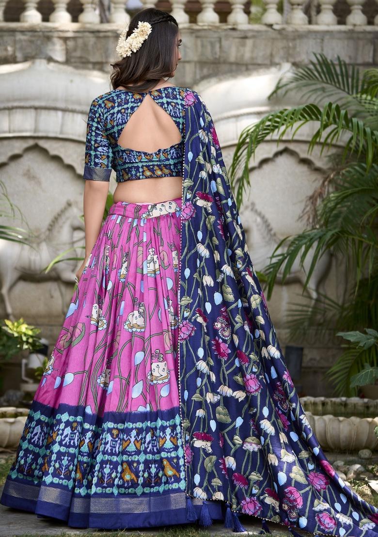 Pink Printed Silk Lehenga Set With Dupatta