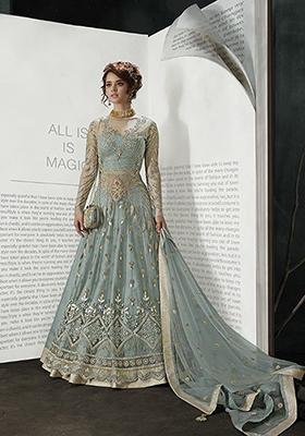 Blue Digital Print Net Lehenga Set