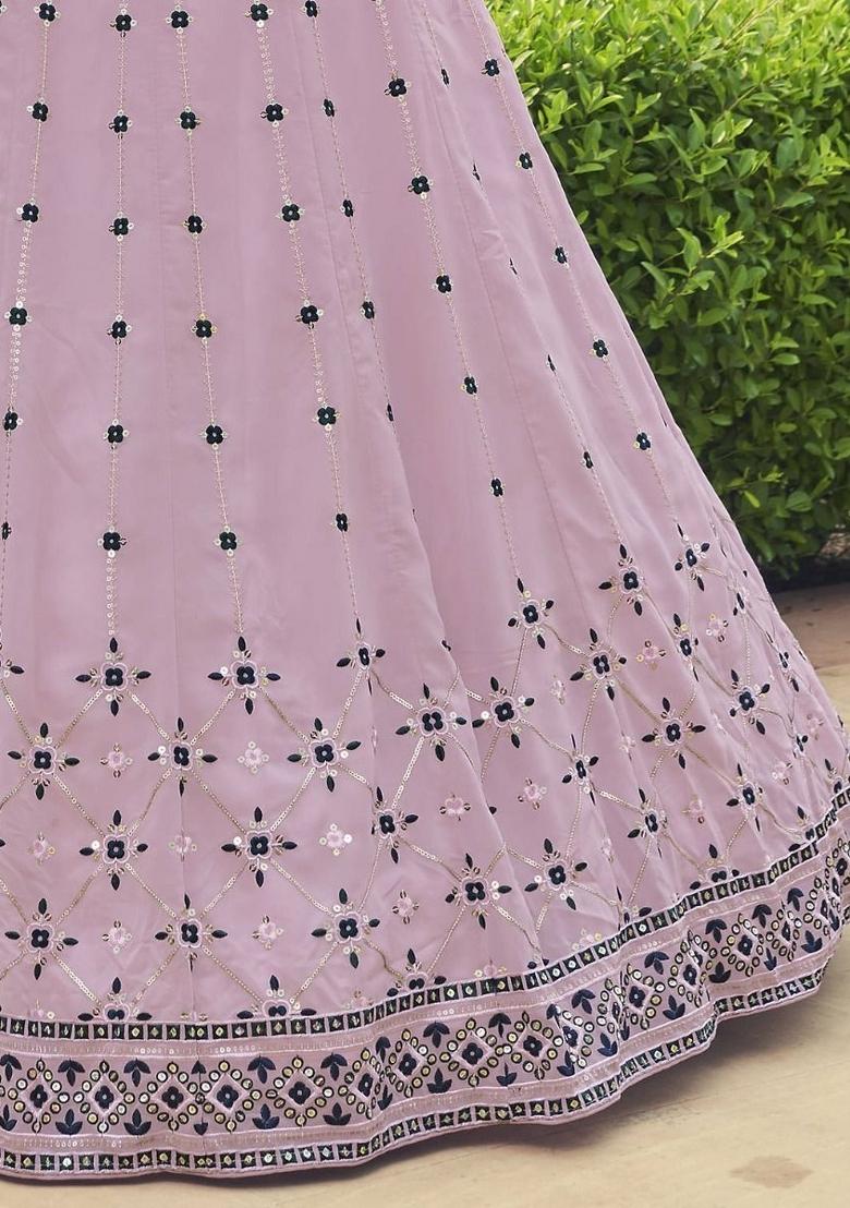 Pink Embroidered Georgette Lehenga Set With Dupatta