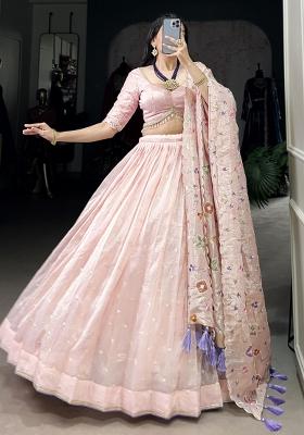 Pink Embroidered Organza Lehenga Set With Dupatta