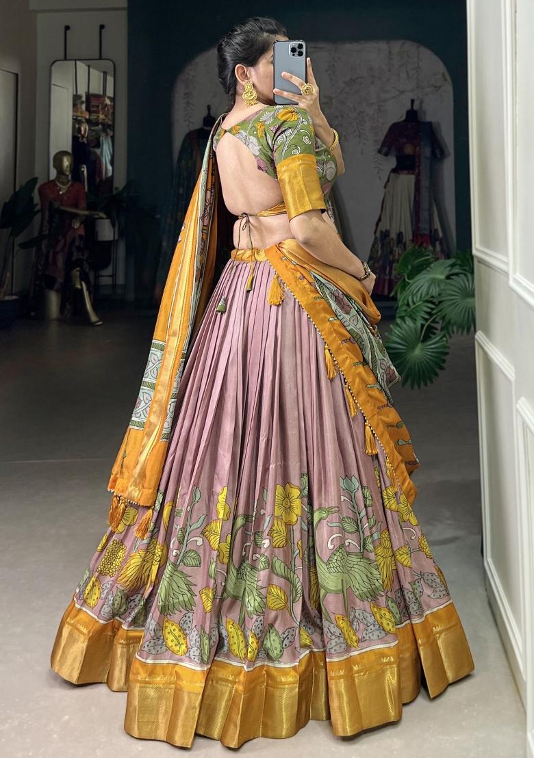 Purple Printed Jacquard Lehenga Set With Dupatta