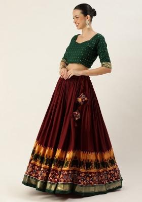 Maroon Printed Silk Lehenga Set With Dupatta