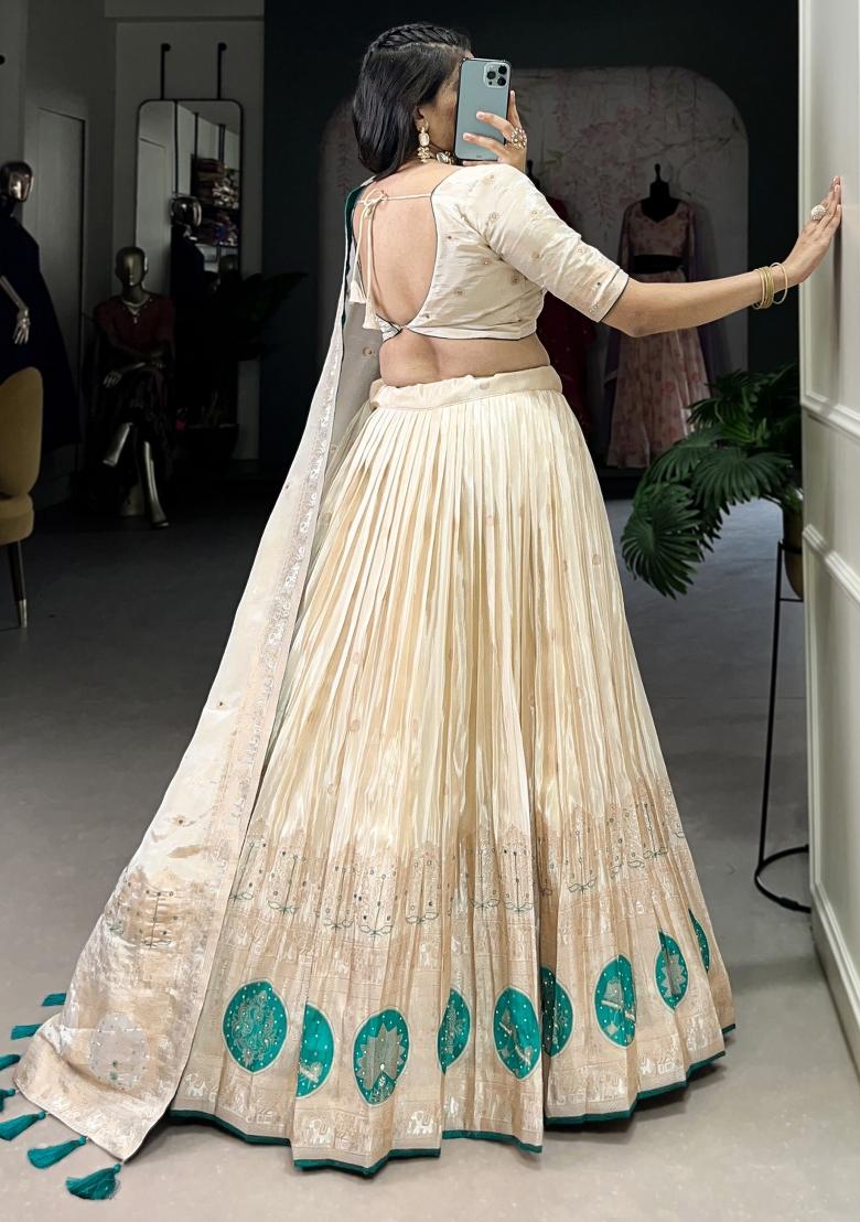 Off White Embroidered Silk Lehenga Set With Dupatta