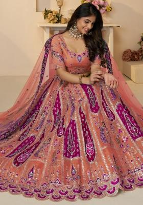 Orange Embroidered Silk Lehenga Set With Dupatta
