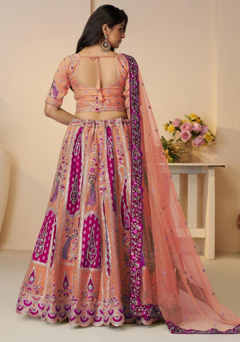 Orange Embroidered Silk Lehenga Set With Dupatta