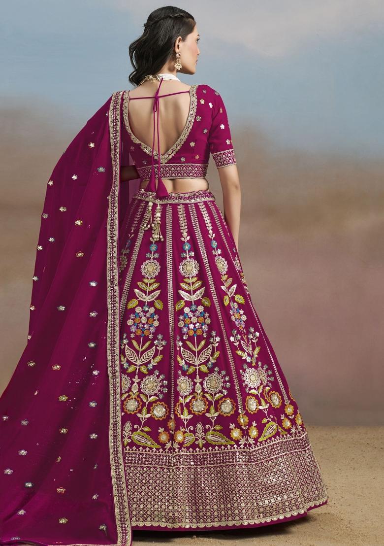 Pink Embroidered Georgette Lehenga Set With Dupatta