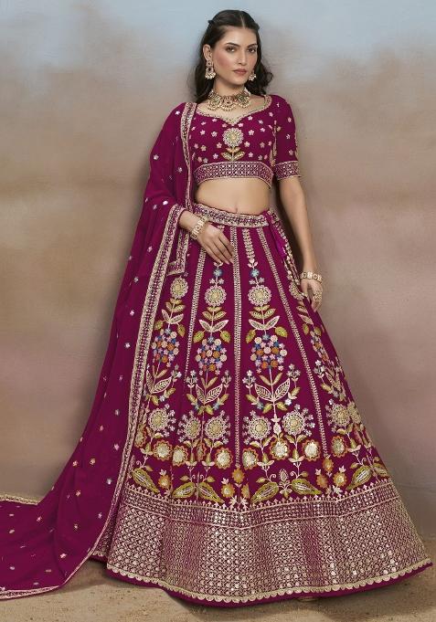 Pink Embroidered Georgette Lehenga Set With Dupatta