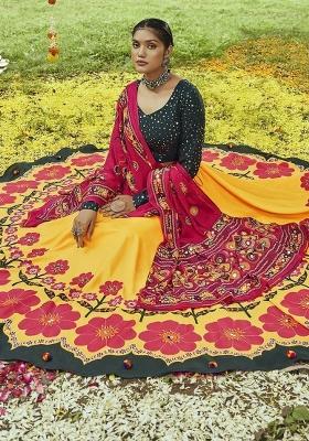 Yellow Printed Cotton Lehenga Set With Dupatta