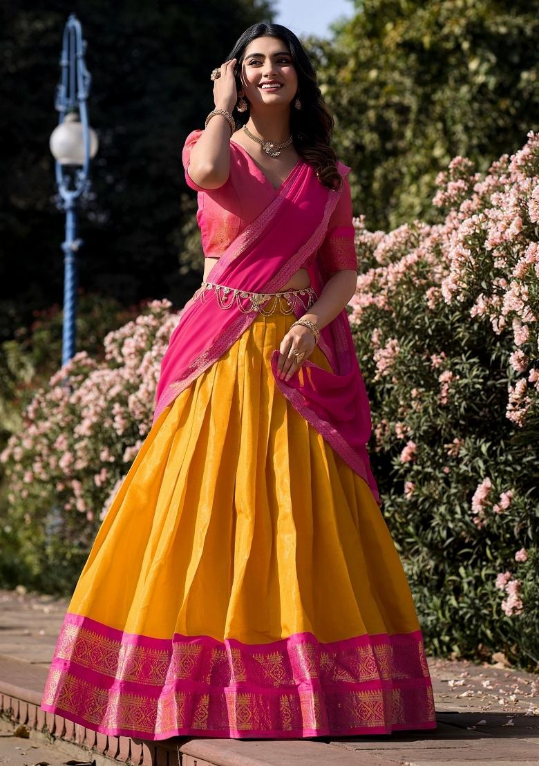 Yellow Embroidered Silk Lehenga Set With Dupatta
