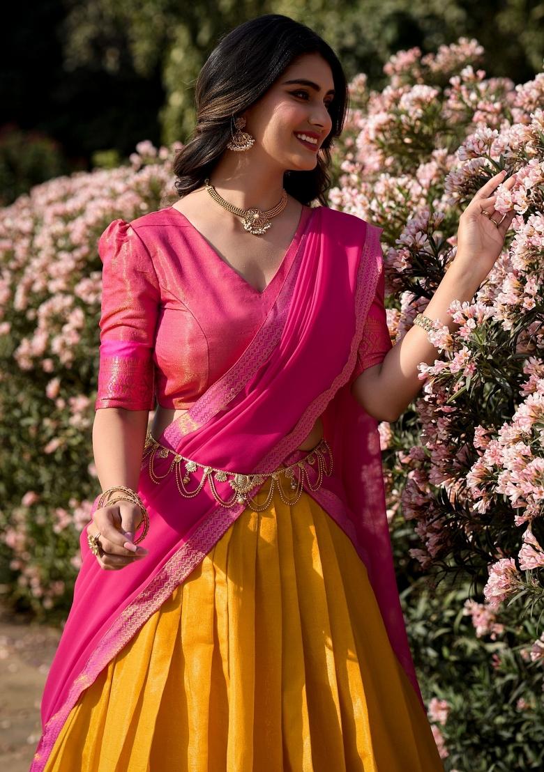 Yellow Embroidered Silk Lehenga Set With Dupatta