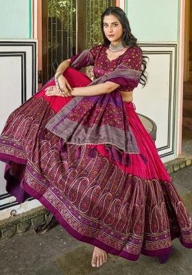 Pink Embroidered Silk Lehenga Set With Dupatta