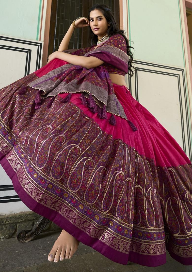 Pink Embroidered Silk Lehenga Set With Dupatta