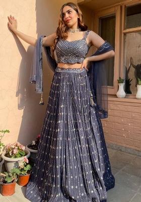 Grey Embroidered Georgette Lehenga Set With Dupatta
