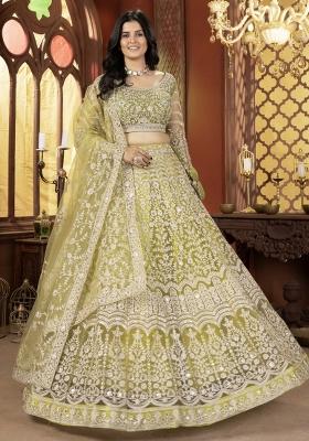 Green Embroidered Georgette Lehenga Set With Dupatta