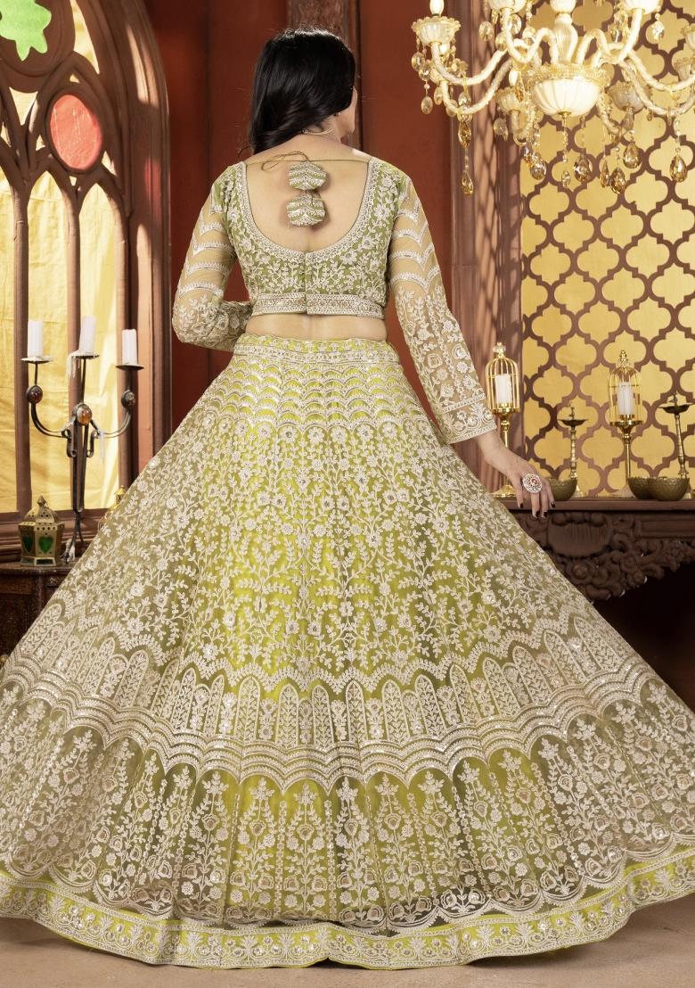Green Embroidered Georgette Lehenga Set With Dupatta