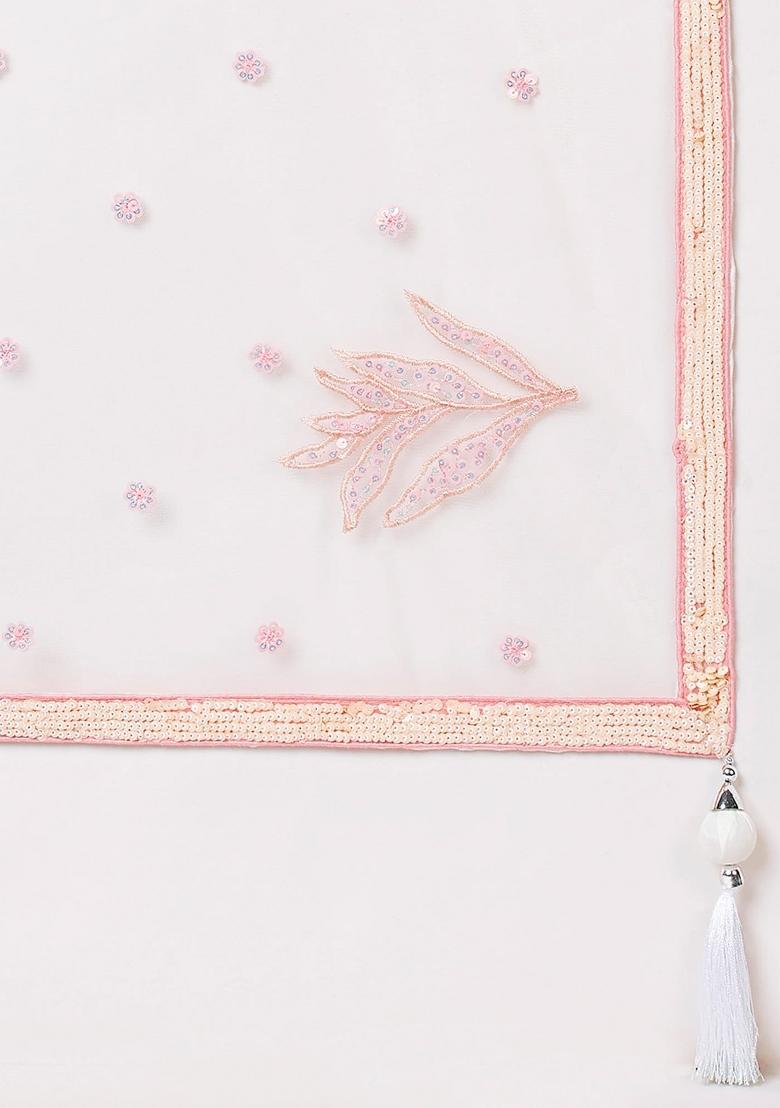 Off White Embroidered Net Lehenga Set With Dupatta