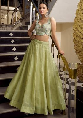 Green Embroidered Organza Lehenga Set With Dupatta