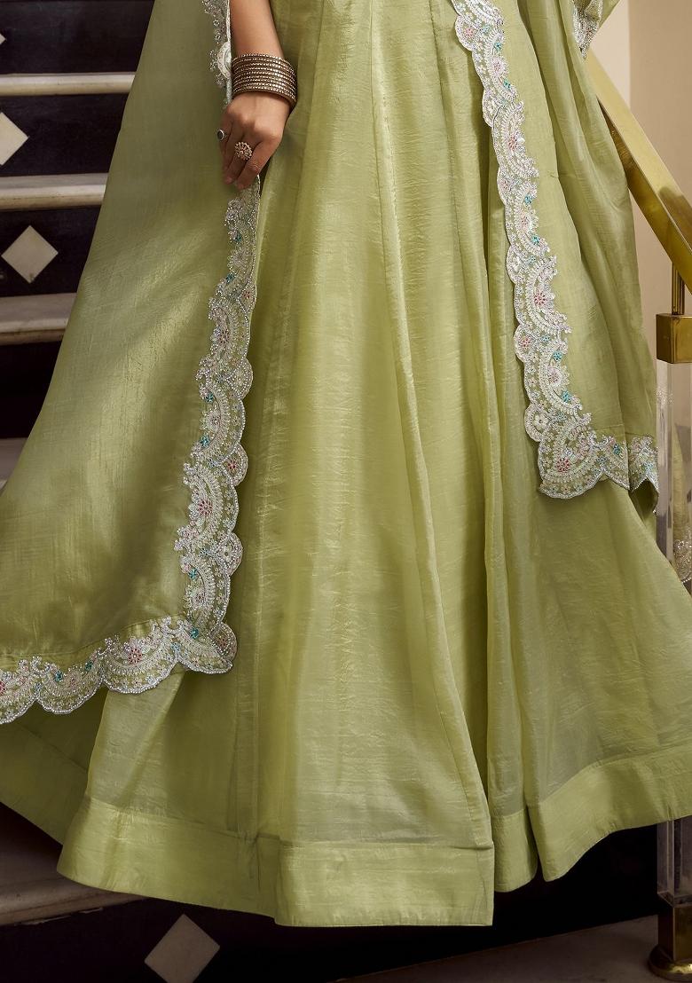 Green Embroidered Organza Lehenga Set With Dupatta