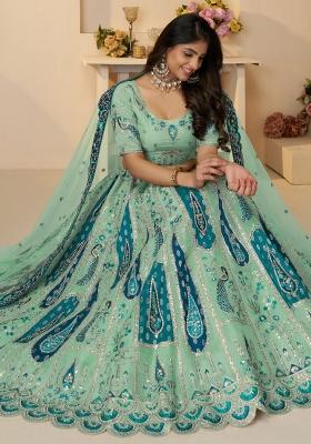 Sky Blue Embroidered Silk Lehenga Set With Dupatta