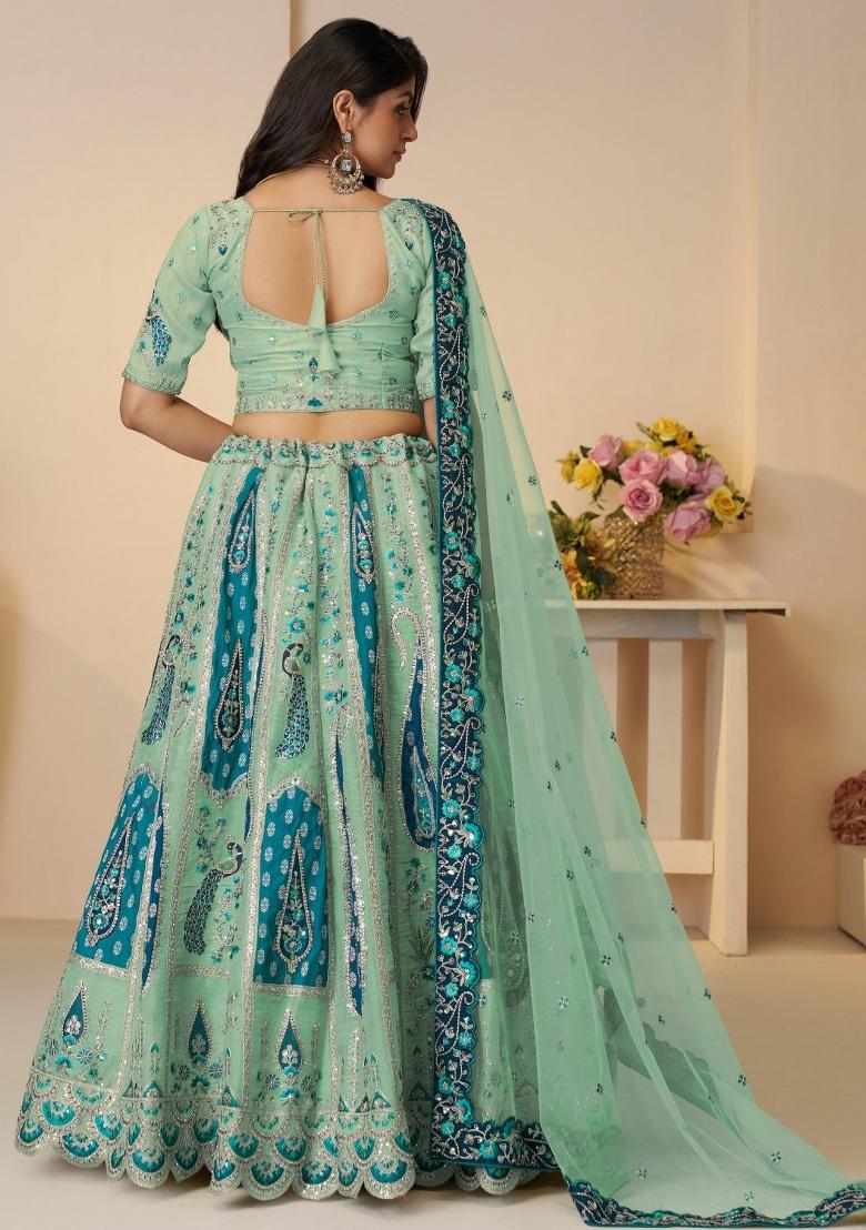Sky Blue Embroidered Silk Lehenga Set With Dupatta