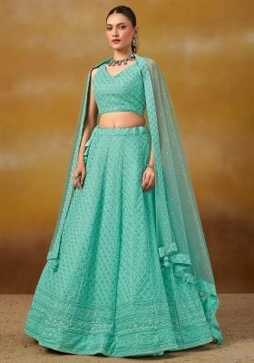 Sky Blue Embroidered Georgette Lehenga Set With Dupatta
