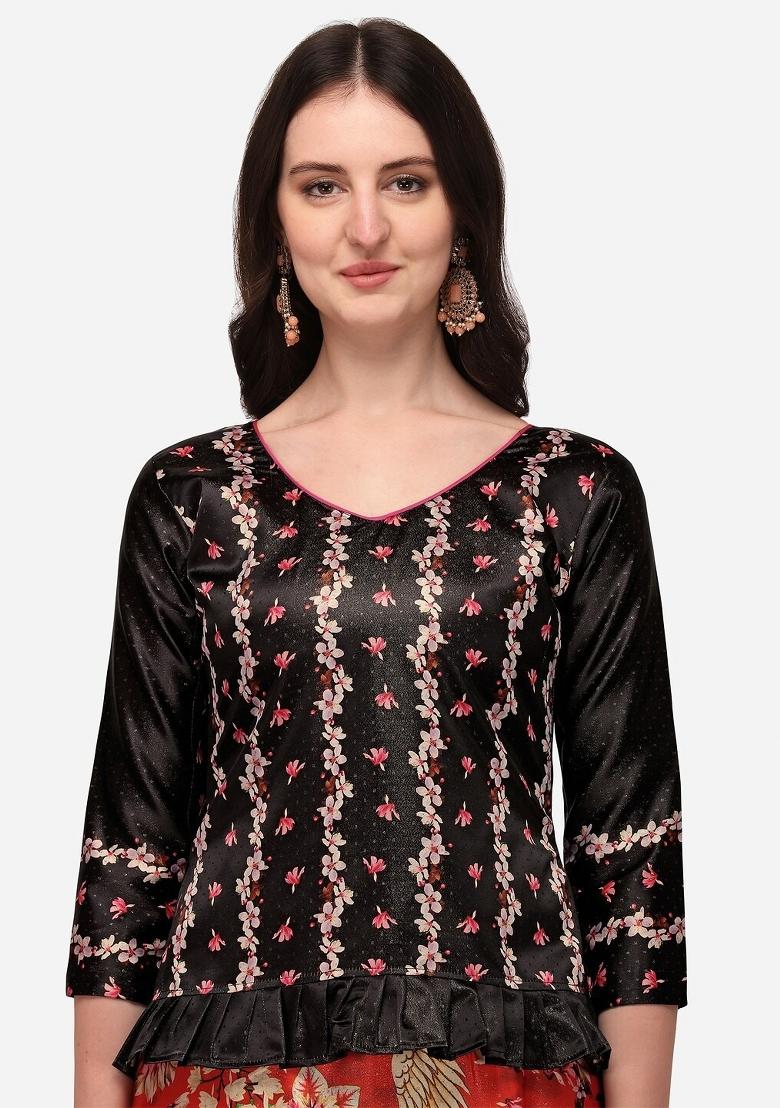 Red Digital Print Poly Blend Lehenga Set With Dupatta