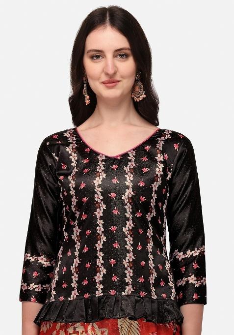 Red Digital Print Poly Blend Lehenga Set With Dupatta